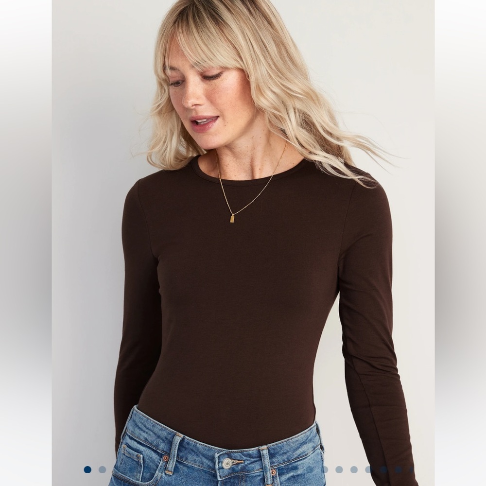 NWOT Long Sleeve Jersey Bodysuit for Women in French Roast